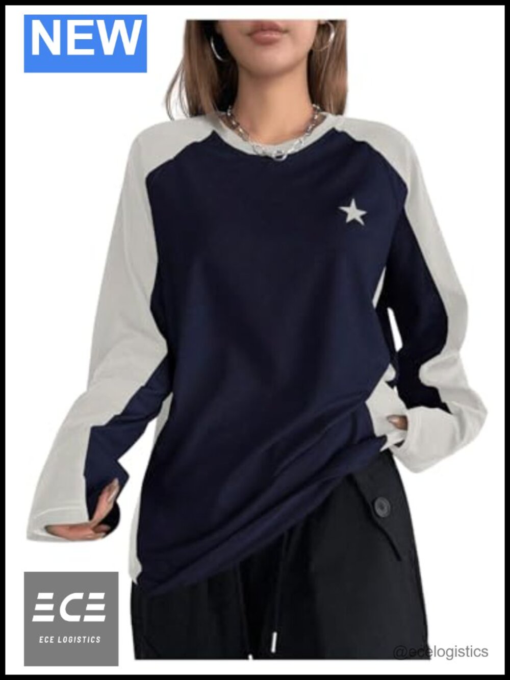 Women's Star Graphic Raglan T-Shirt Loose Long Sleeve Crew Neck Top